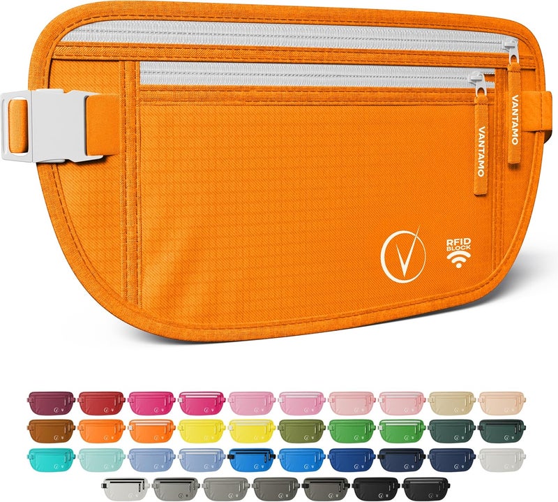 Vantamo Money Belt with RFID For Men & Women, Hidden Passport Holder for Travel, 2 Compartment Travel Fanny Pack for Women Anti Theft - Image 1